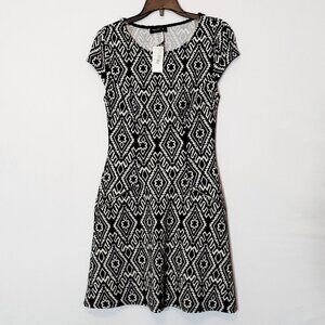 Women's "Teeze Me" Black/White Poly Knit, Short Sleeve Fit, Flare Dress; Size S